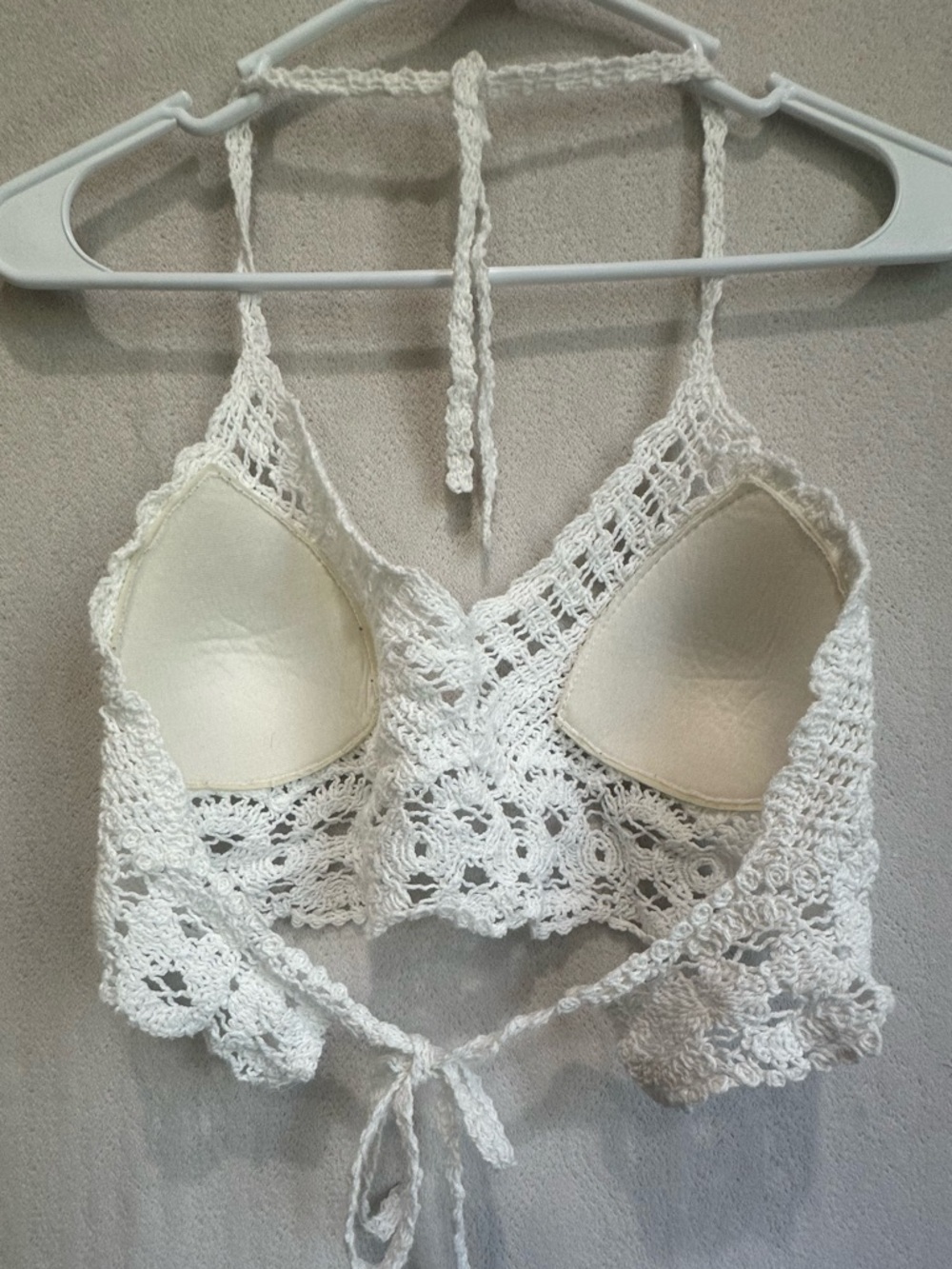 Ivory White Crochet Festival Halter Bralette Top Sz Small Music boho Coachella - Picture 6 of 8